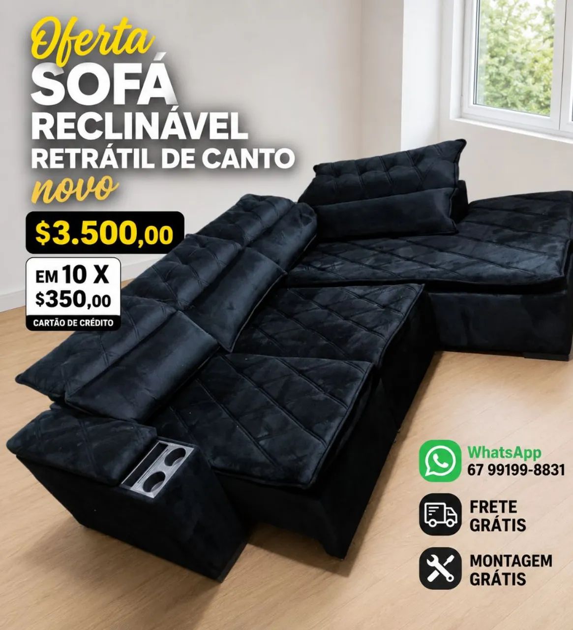 Sofá reclinável retrátil de canto novo Lançamento 