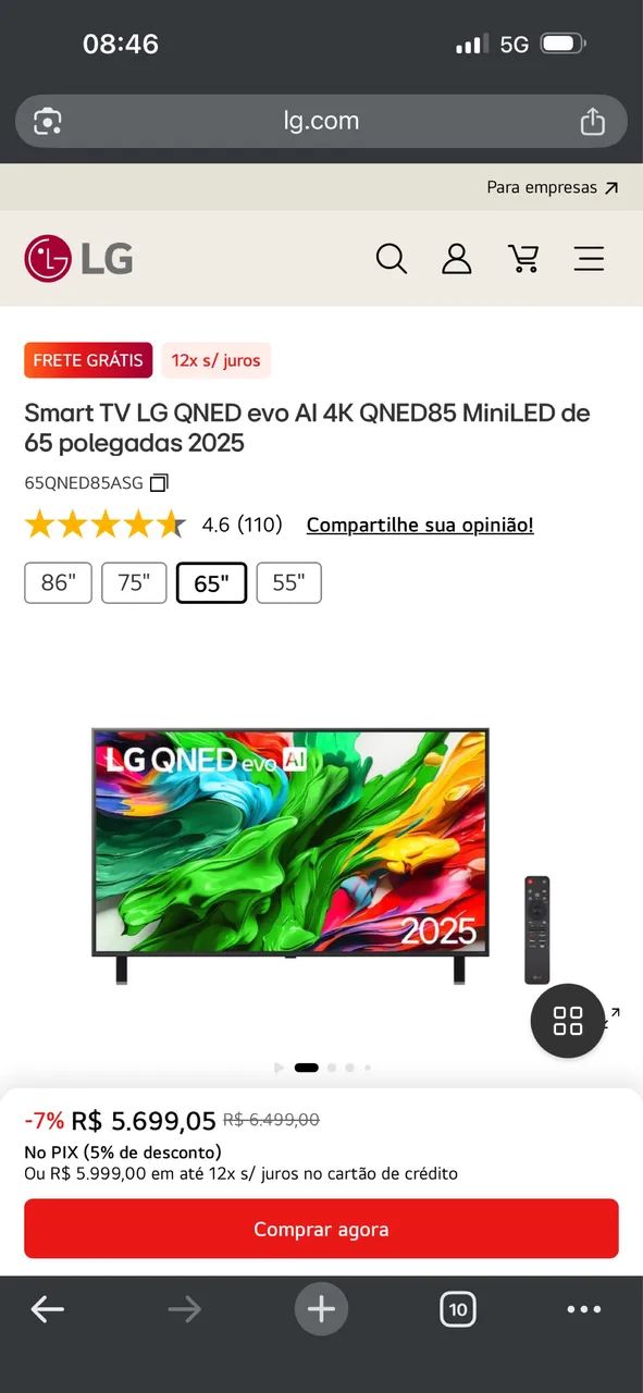 Vendo TV  LG 65QNED85TSA ***COM GARANTIA ATÉ 15/06/26 - Foto 2