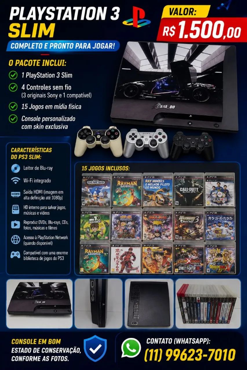 Playstation 3 com 4 controles 