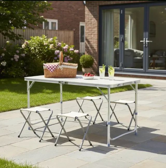 Mesa Dobravel 120x60Cm c/ 4 Bancos Portatil Camping Pesca Jardim - Foto 5
