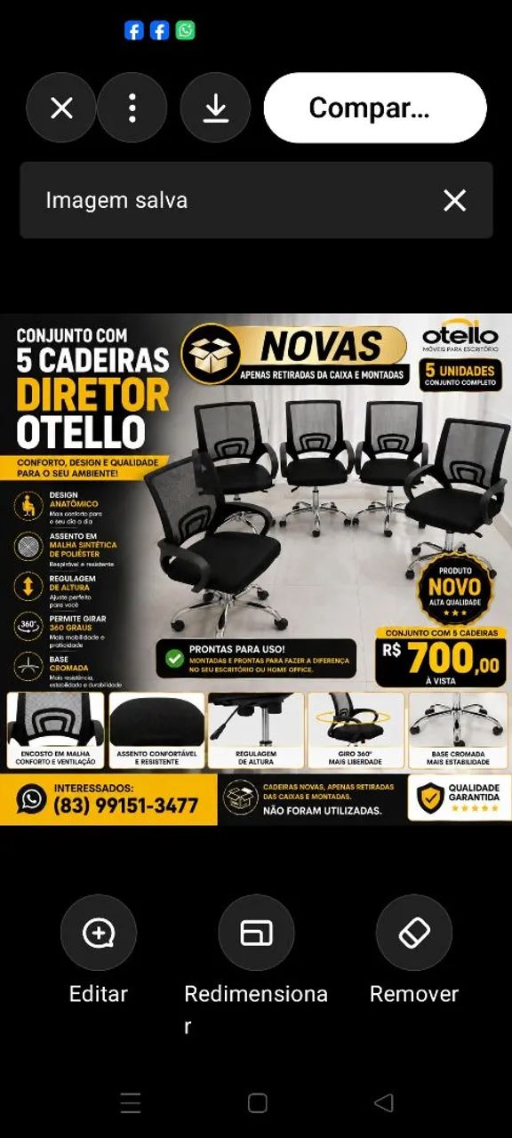 Conjunto de 5 Cadeiras de Escritório 