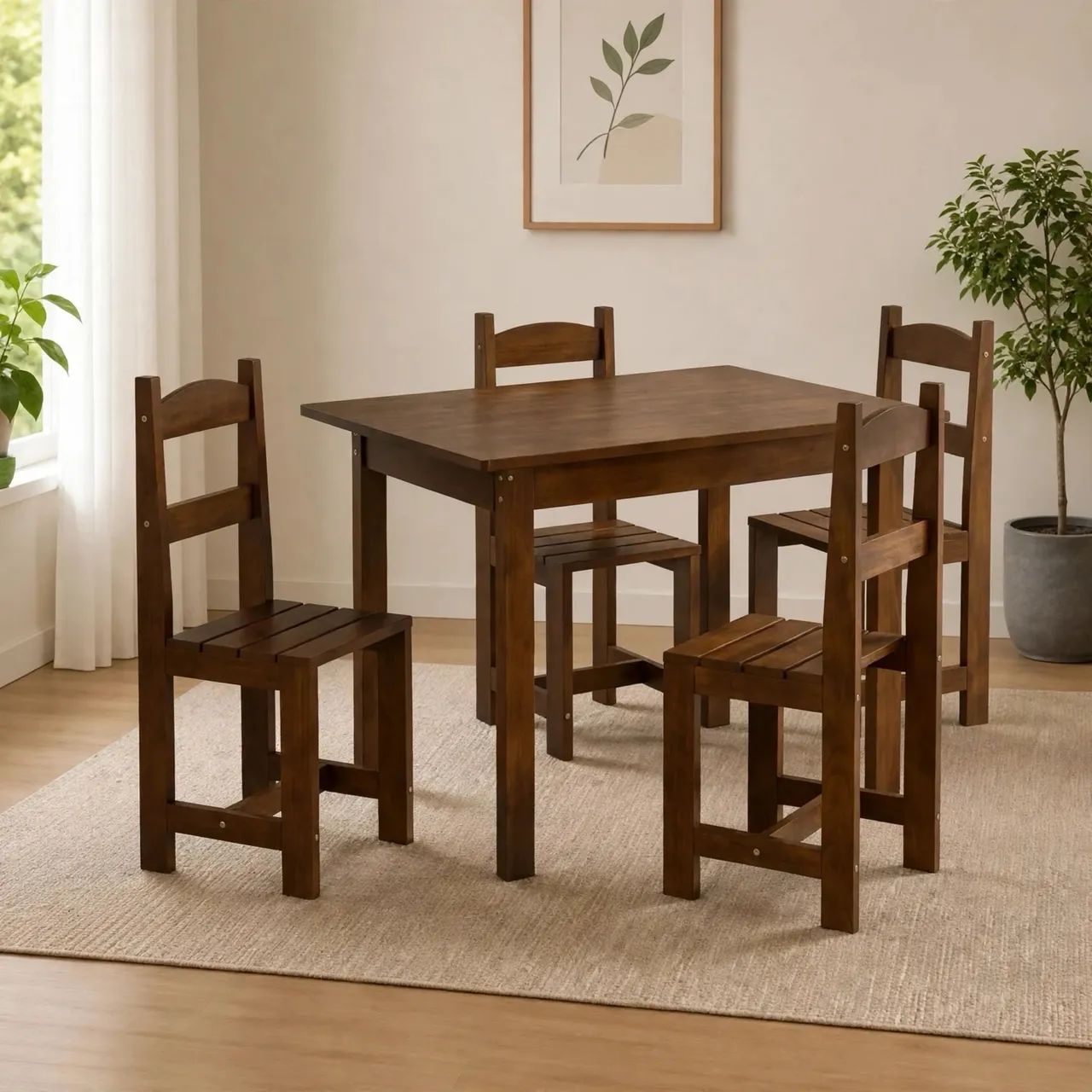 Mesa de madeira 4 cadeiras 110x110