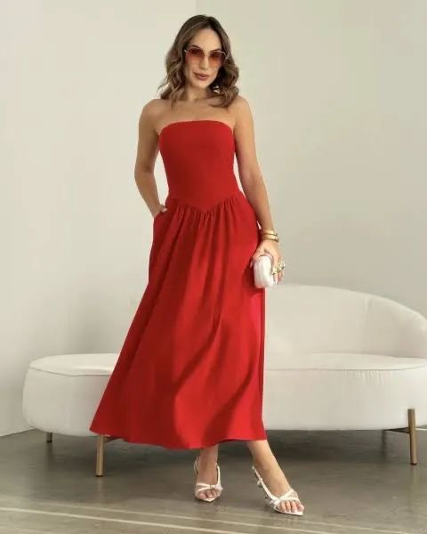 Vestido Vermelho com bolso 