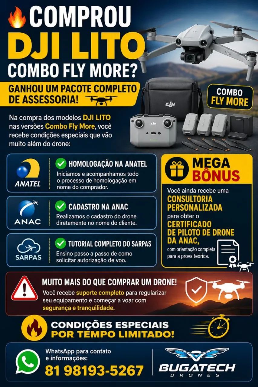 Drone DJI LITO X1 combo RC2 NOVO com invoice + PROCESSOS ANATEL ANAC para o comprador  - Foto 2
