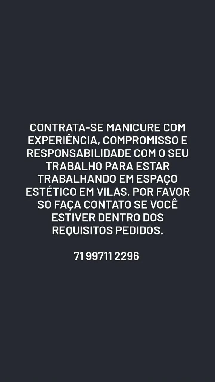 Vaga para Manicure com experiência 