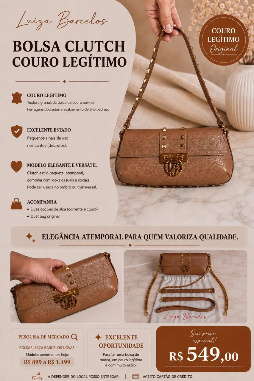 Bolsa Luiza Barcelos em couro legítimo 