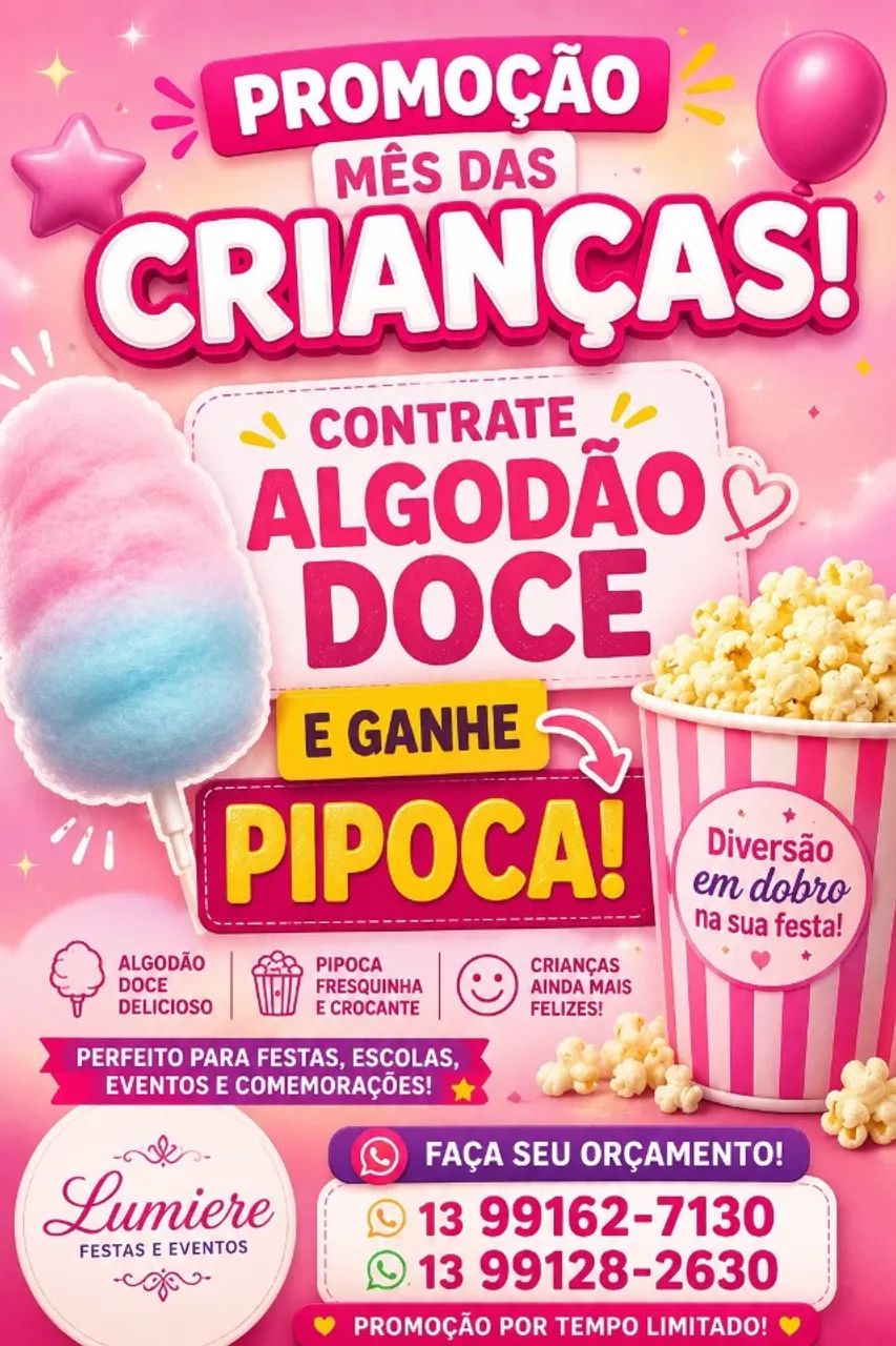 Barraca algodão doce e pipoca 