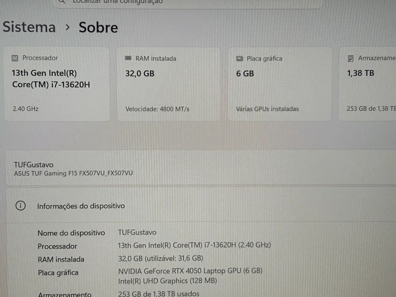 Notebook Gamer Asus Tuf 