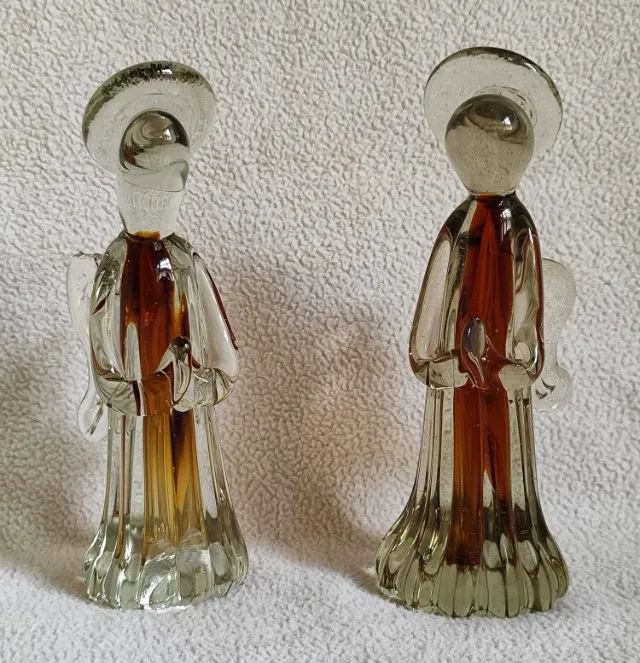 Par de Anjos em Cristal Murano São Marcos - Cor Âmbar