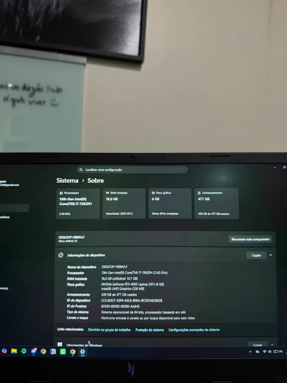 ACER NITRO V 15 - RTX 4050 / i7 13ª GERAÇÃO - Foto 5