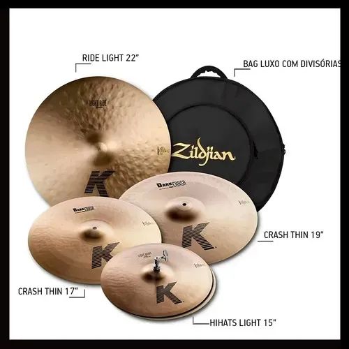 Kit Pratos Zildjian KP100 K Series 15/17/19/22 C/ Bag