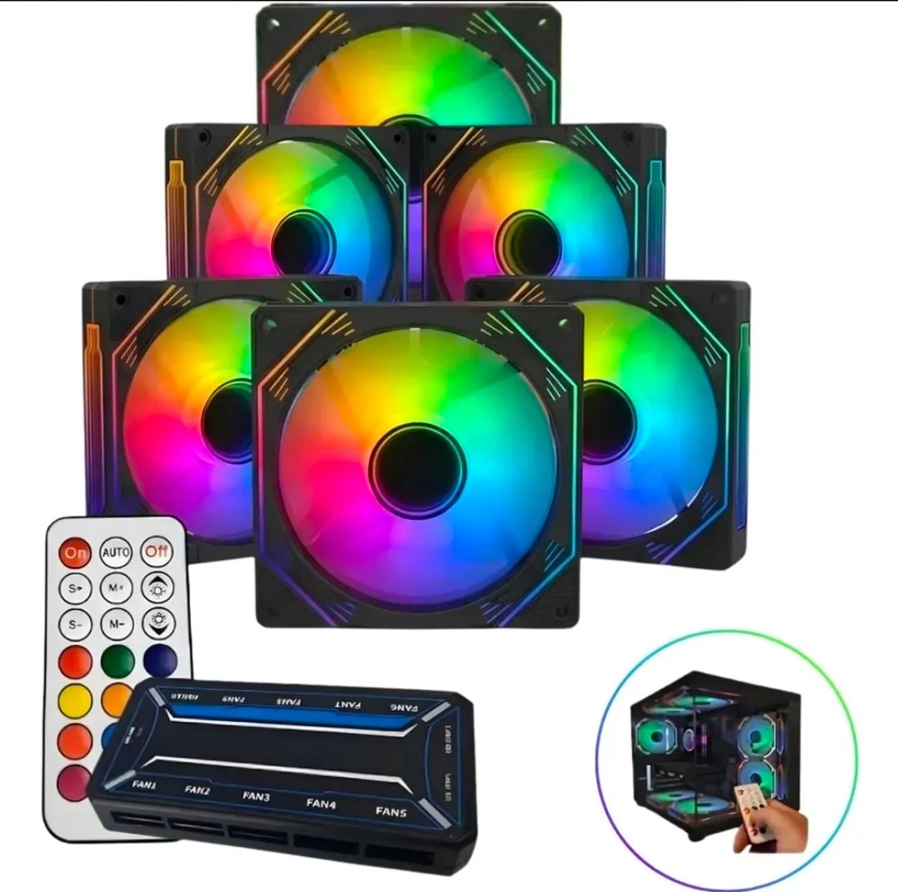 Kit 7 Fans 6 pinos Argb + Controladora
