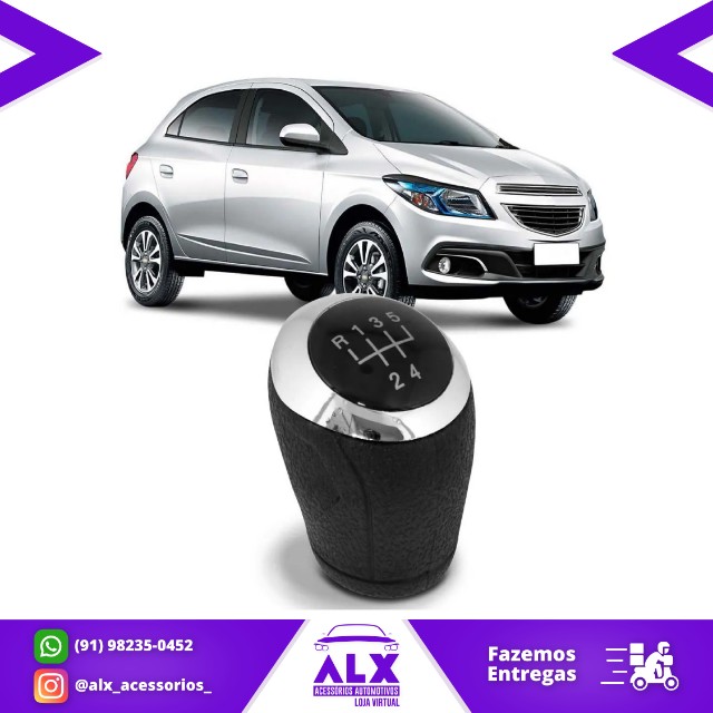 Bola Manopla de Câmbio Chevrolet Onix / Prisma / Cobal / Sonic - Preta c/ Aro Cromado