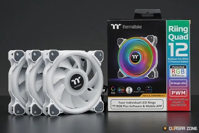 Kit 3 Fans 12mm Brancas RGB Thermaltake-Riing Quad 12 TT Premium ...