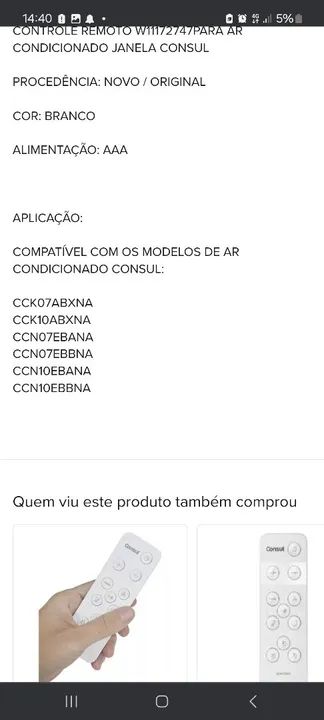 Controle remoto Consul original