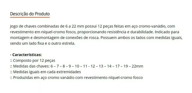 Ferramentas Jogo De Chave Combinada - De 6 A 22 Com 12 Peças - Pronta Entrega - Foto 3