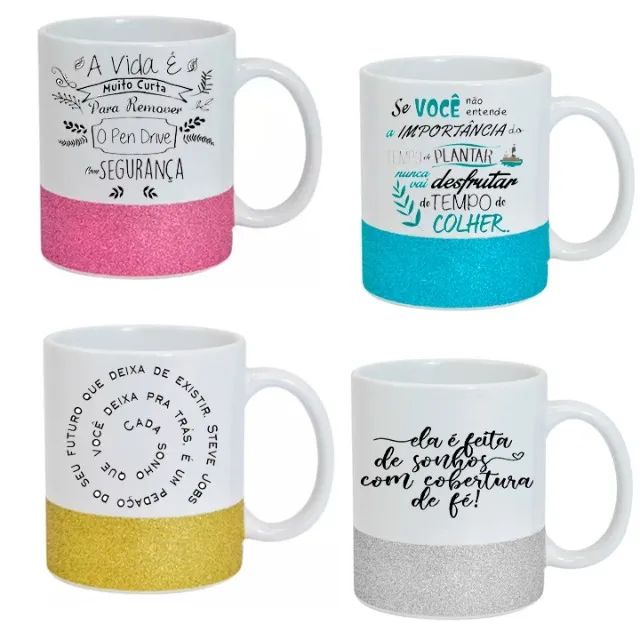 Caneca Branca com base glitter personalizada com seu TEMA! - Foto 4