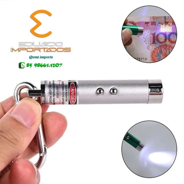 Chaveiro 3 Em 1 Lanterna Laser E Identificador De Nota Falsa - Foto 2