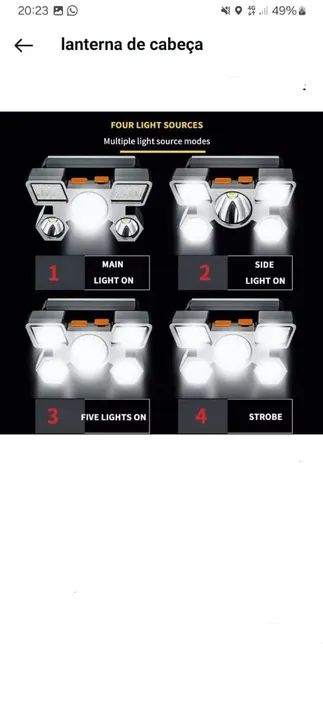 Headlamp de LED com 5 Lâmpadas - Iluminação Potente - Foto 3