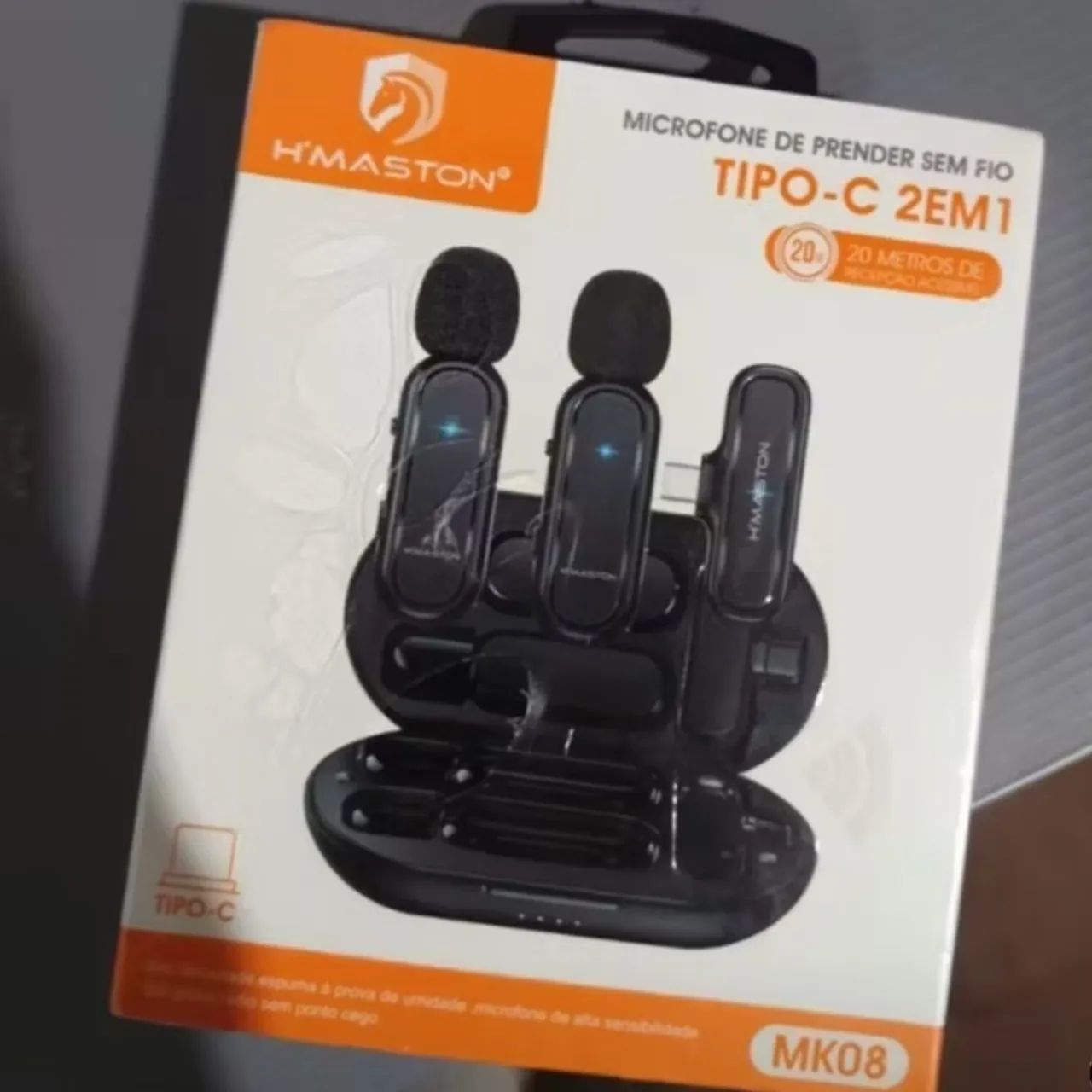 Microfone Sem Fio H'MASTON Tipo-C 2 em 1 - 20 Metros de Alcance