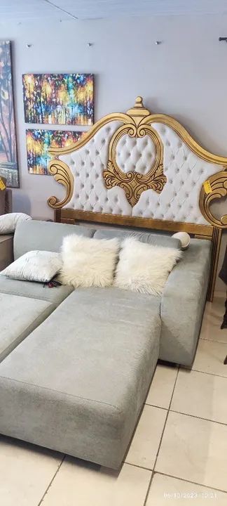 Cabeceira de Cama Luxuosa Dourada - Foto 3