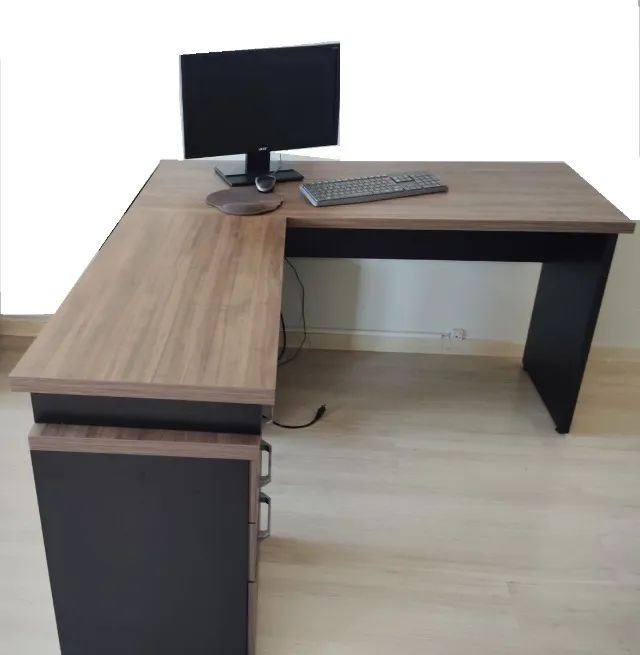 Kit mesa em L para escritório + gaveteiro