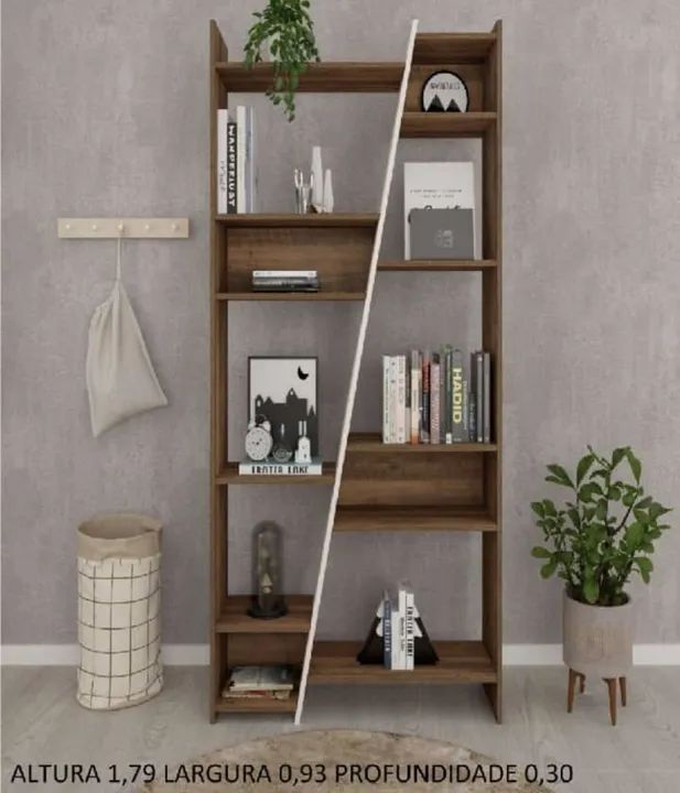 Estante de livros com design moderno e funcional