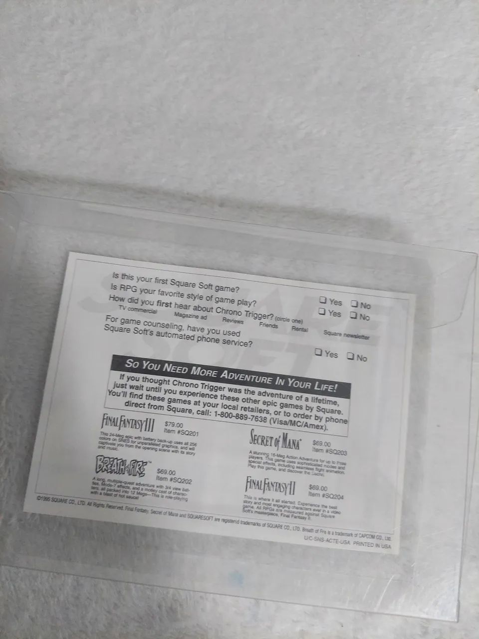 Cartão de Registro  Square Soft chrono Trigger  - Foto 5