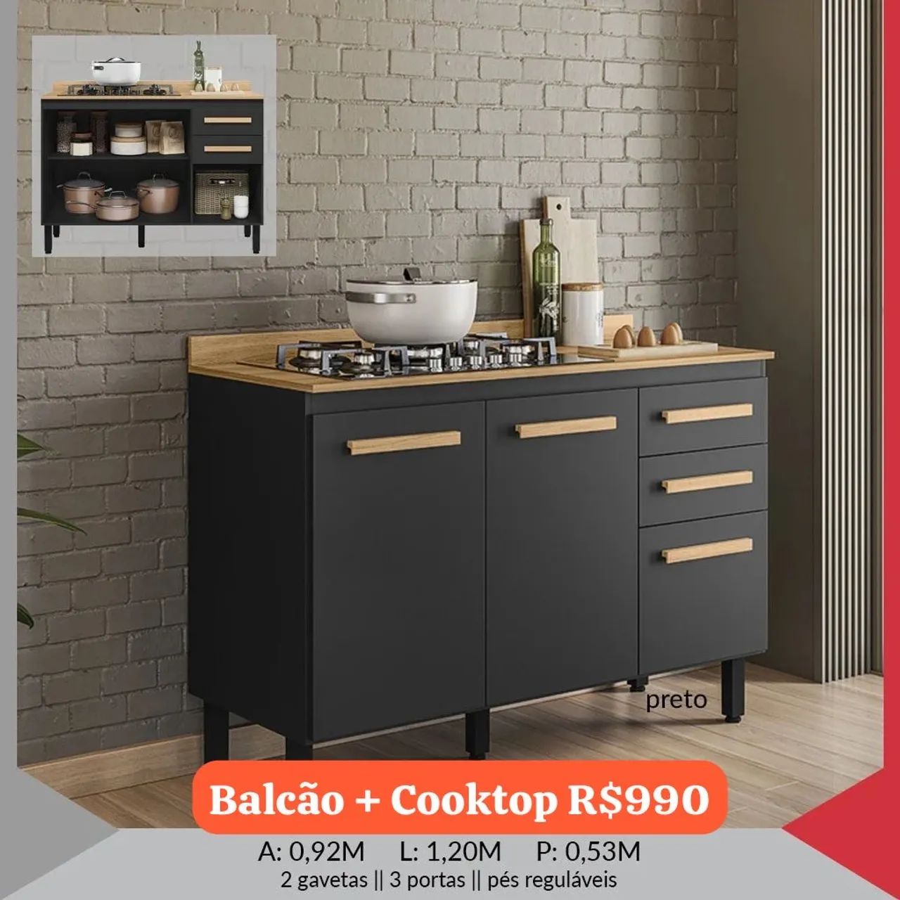 Balcão com Cooktop Itatiaia K0101