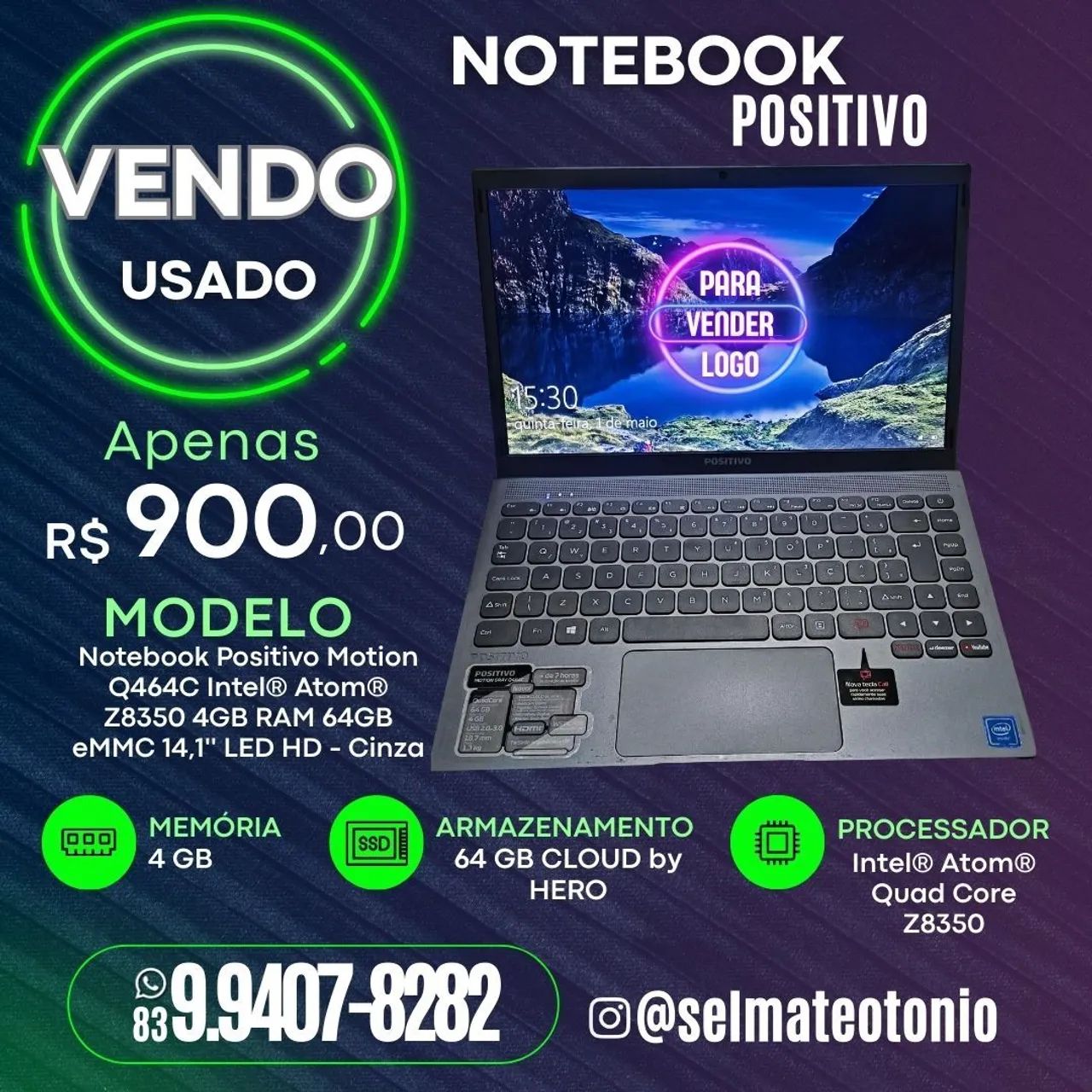 Notebook Positivo Motion Q464C - 4GB RAM - Cinza
