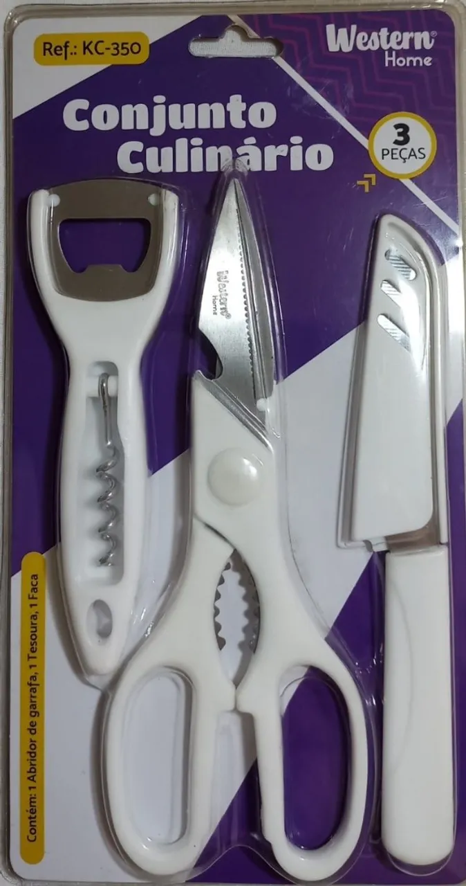 Conjunto Culinario Com Tesoura Branco 3 Pecas - Kc350 Western