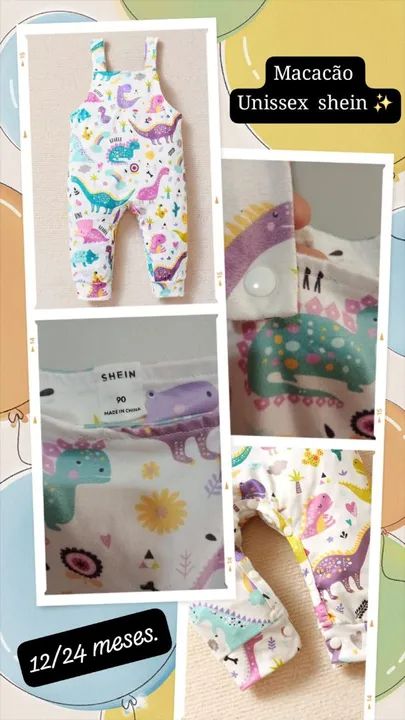 Macacão Unissex Dinossauros - Bebê - 12/24 meses - Shein