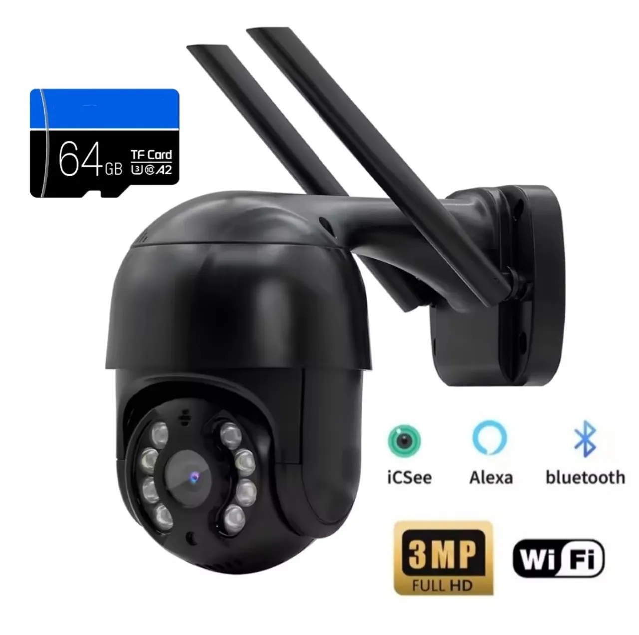 Câmera de Segurança Wi-Fi 3mpx 4k UHD com Cartão de Memória 64g Incluso