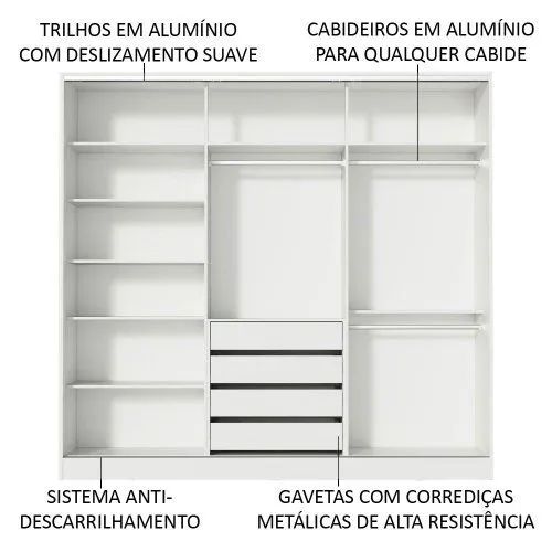 Guarda-Roupa Casal 100% MDF Madesa Royale 3 Portas de Correr Branco - Foto 4