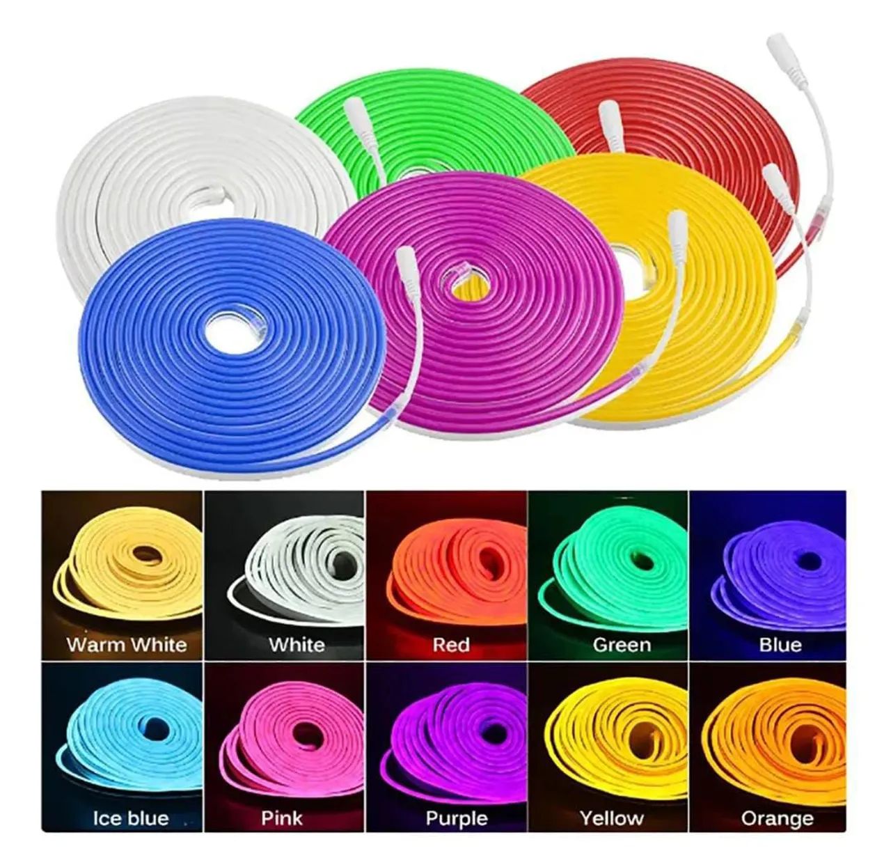 Mangueira Fita LED Neon Flexível 5 metros com fonte  Diversas Cores