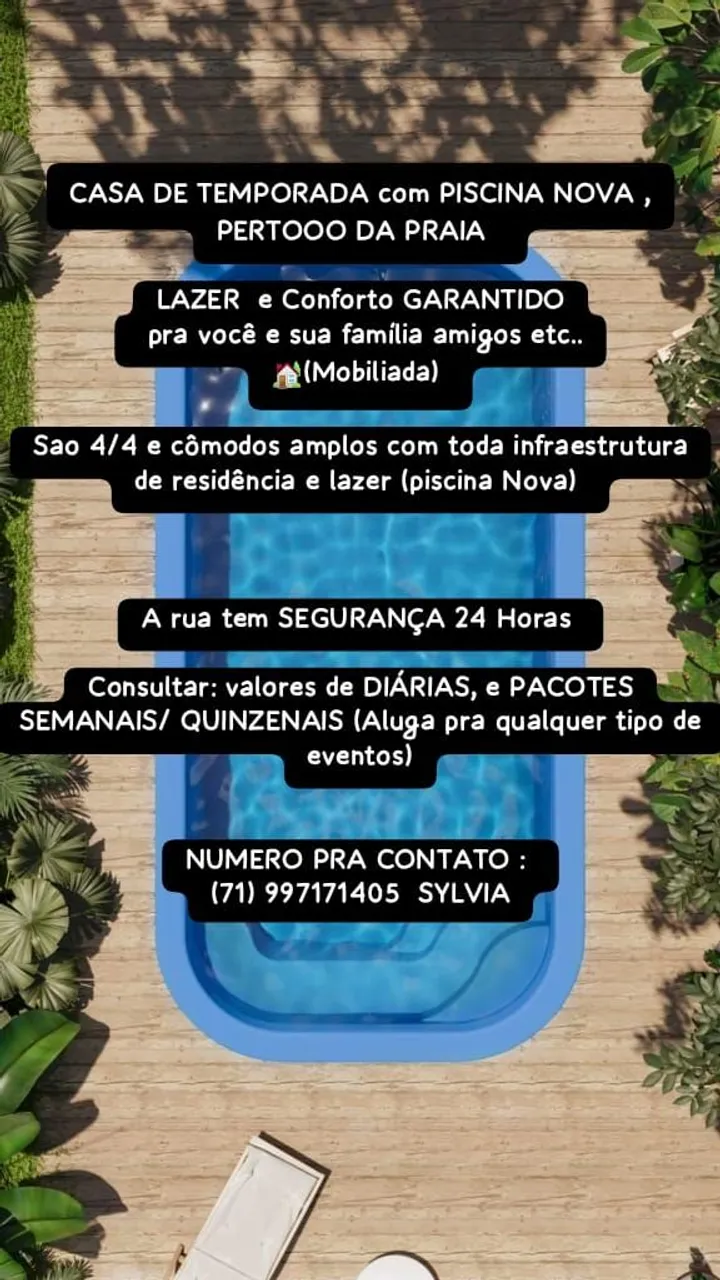 Temporada casa da praia do flamengo com piscina Salvador Bahia
