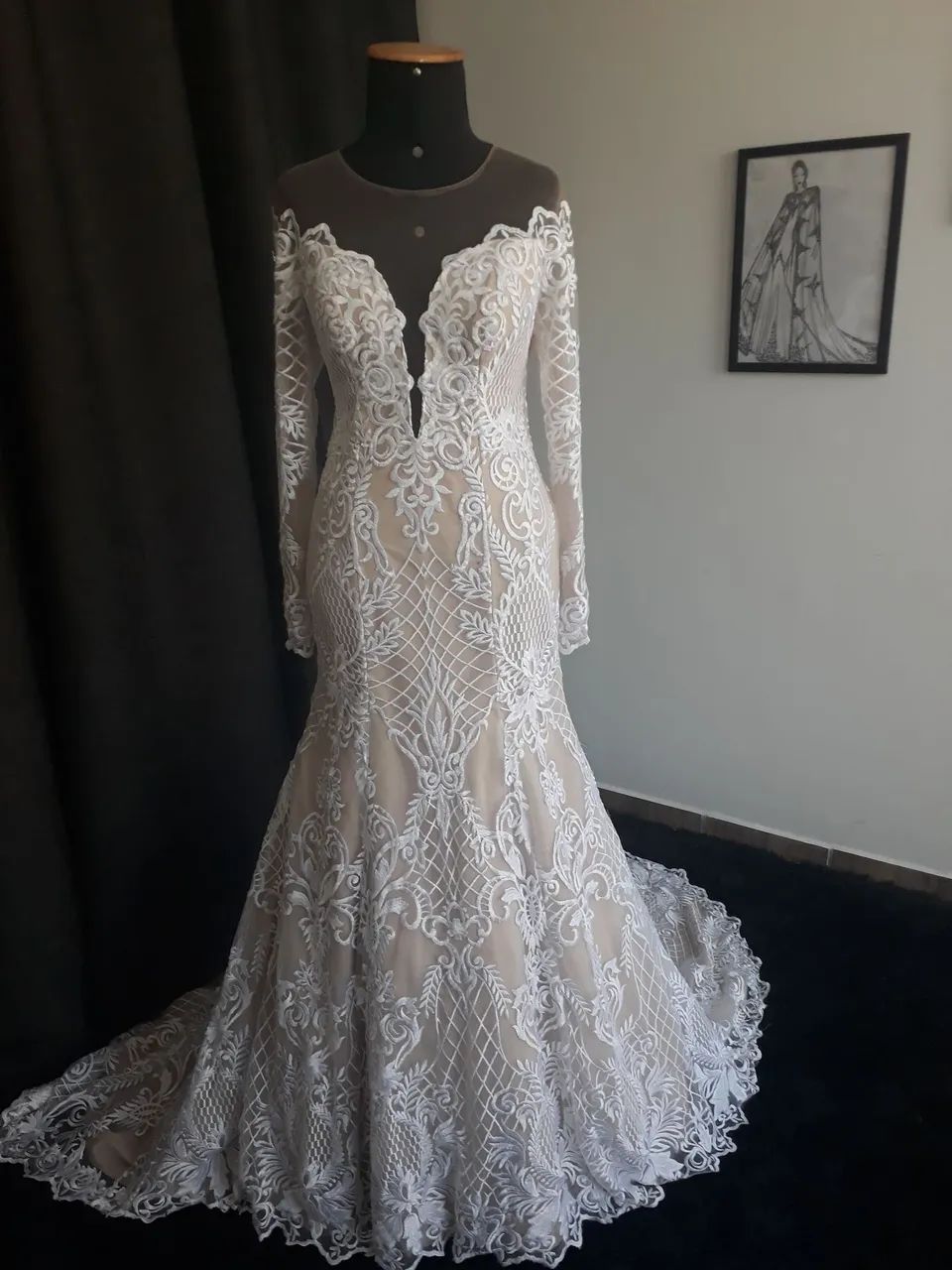 Vestido de Noiva Rendado com Manga Longa - Foto 3