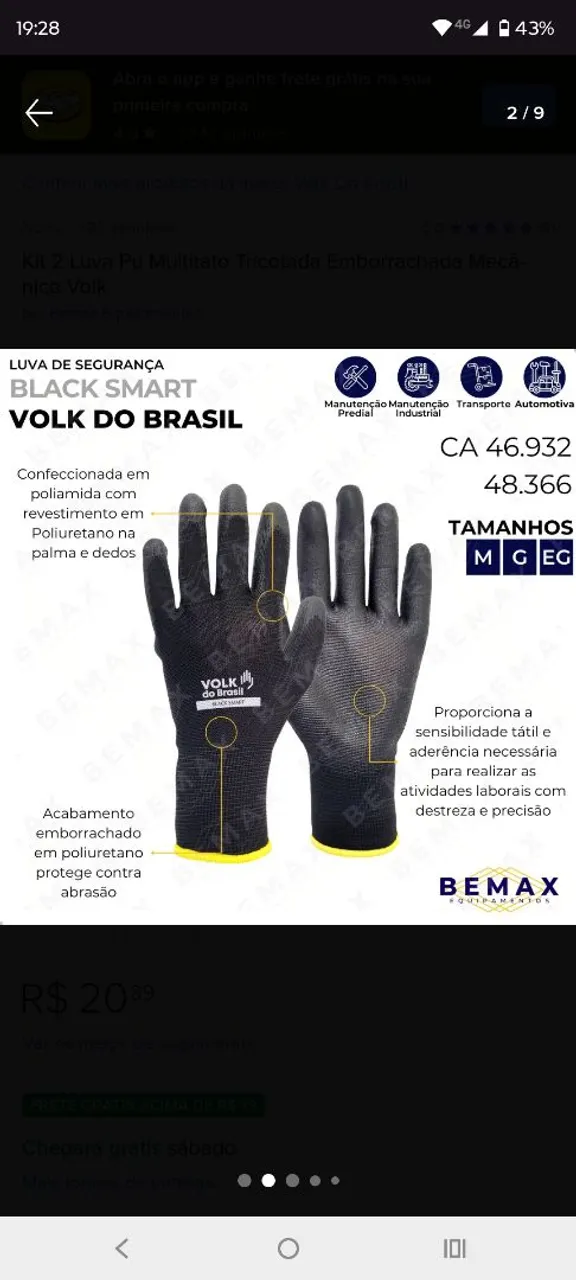 LUVA TATIL BLACK VOLK DO BRASIL