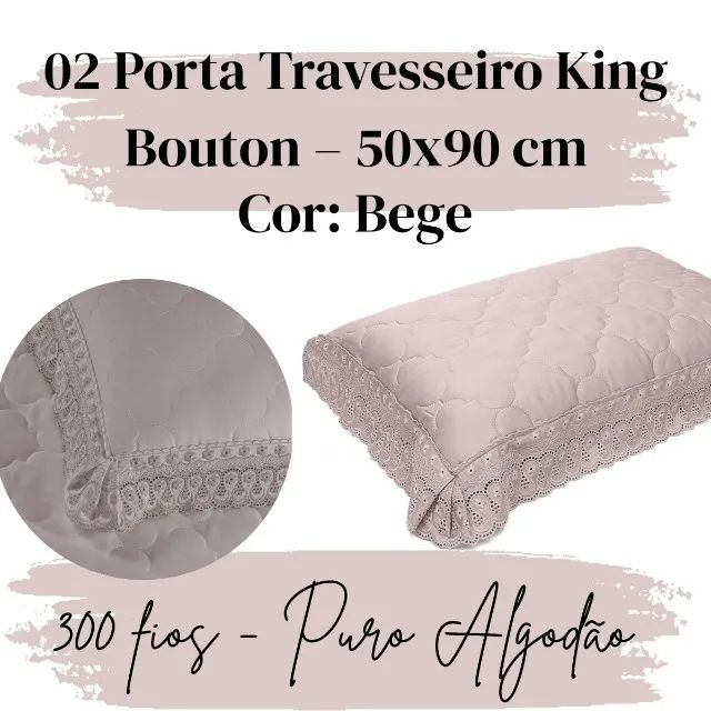 02 Porta Travesseiro King 50x90cm Buettner 300 fios Puro Algodão