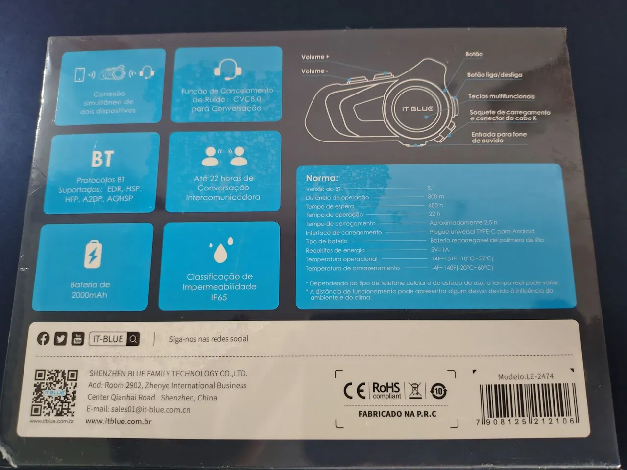 Fone de ouvido Bluetooth IT-BLUE LE-2474