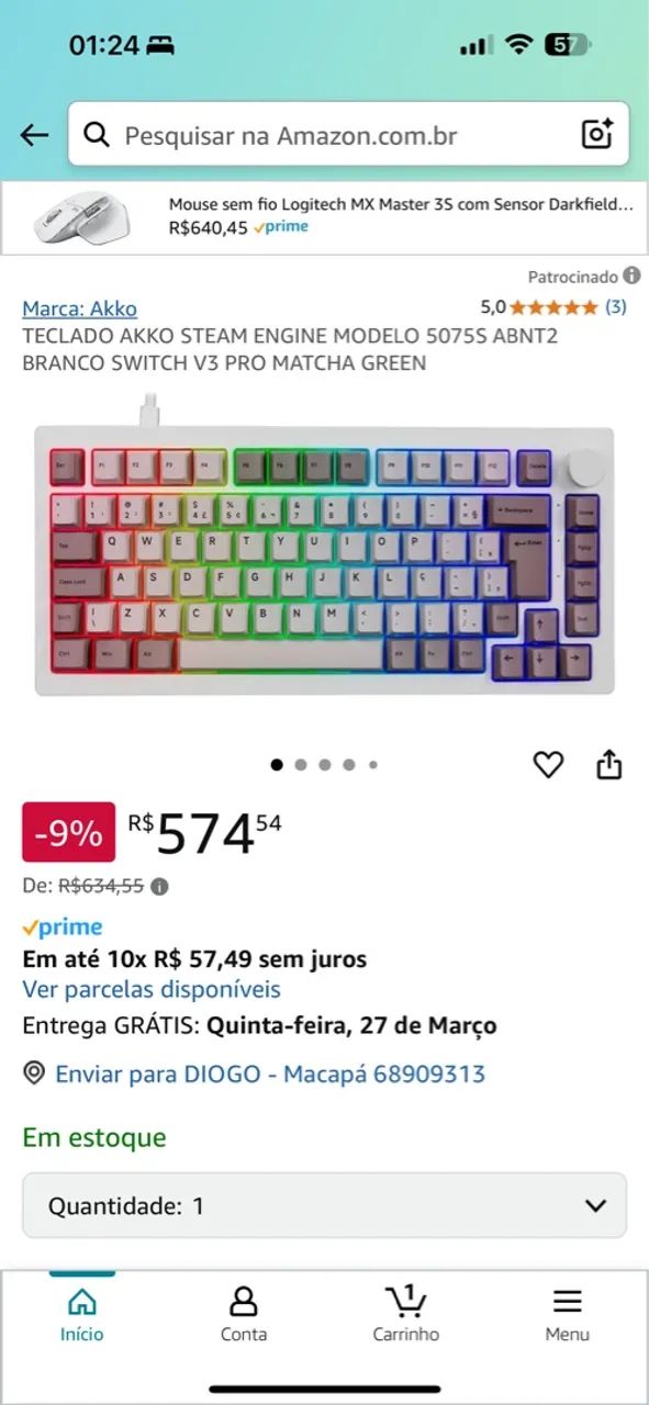 Teclado mecânico Akko 5075 Abnt2 - Foto 5