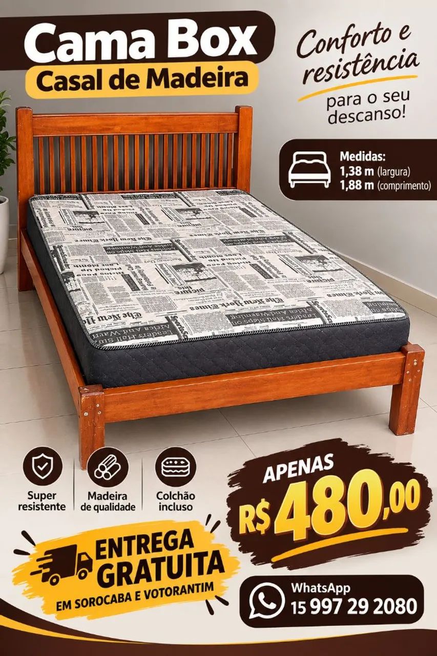 Cama De Madeira com colchão 