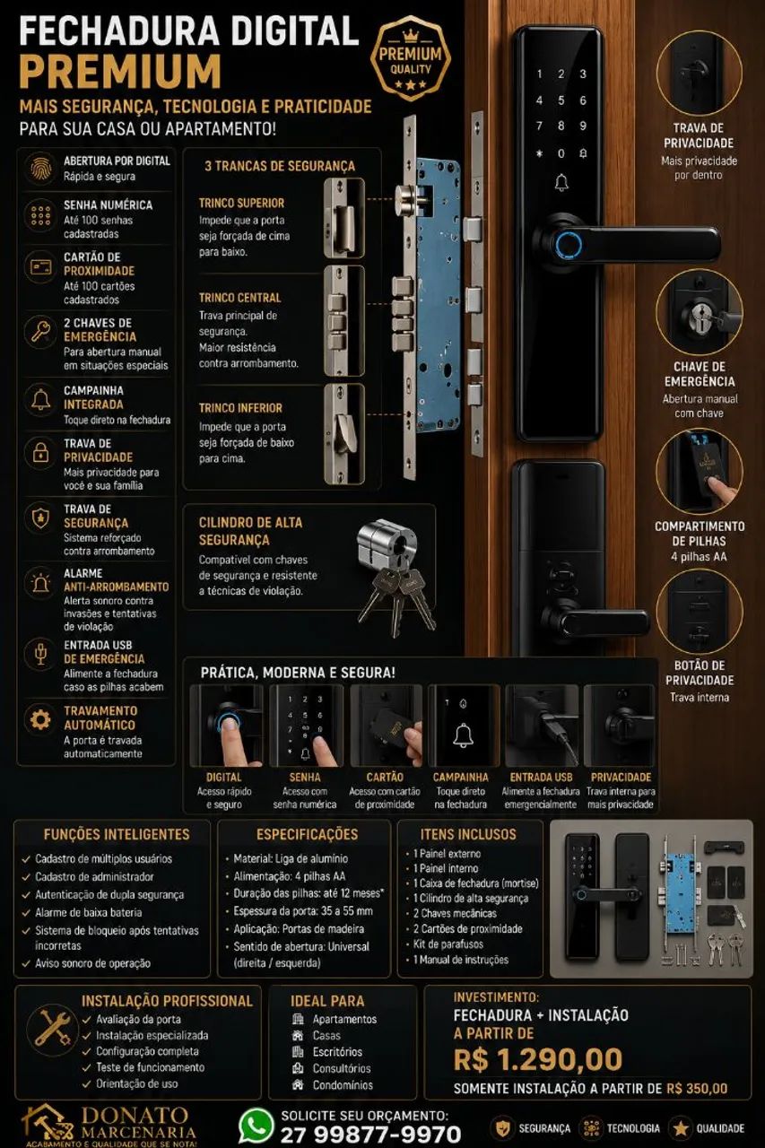 Fechadura digital inteligente premium