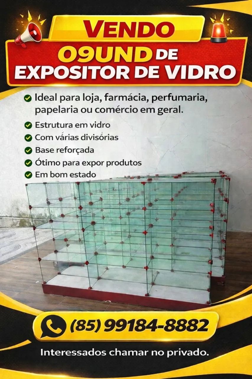 09 Expositores de Vidro para Loja - Vários Compartimentos