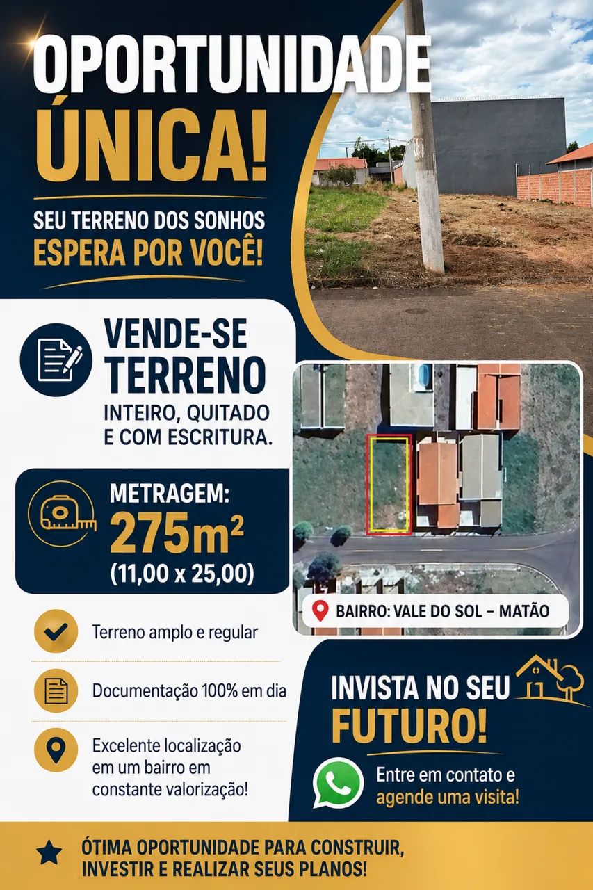 Terreno inteiro quitado e com escritura 
