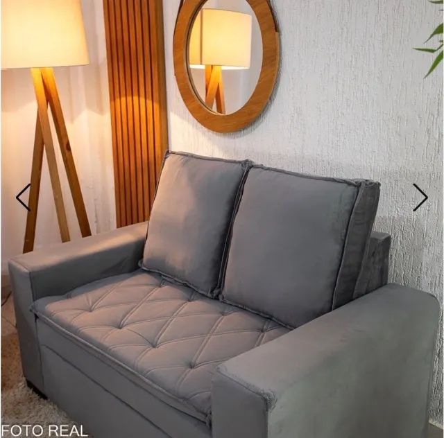 Conjunto de Sofás Lyon 3 e 2 Lugares com Puff Veludo Cinza 1,86m - Foto 4