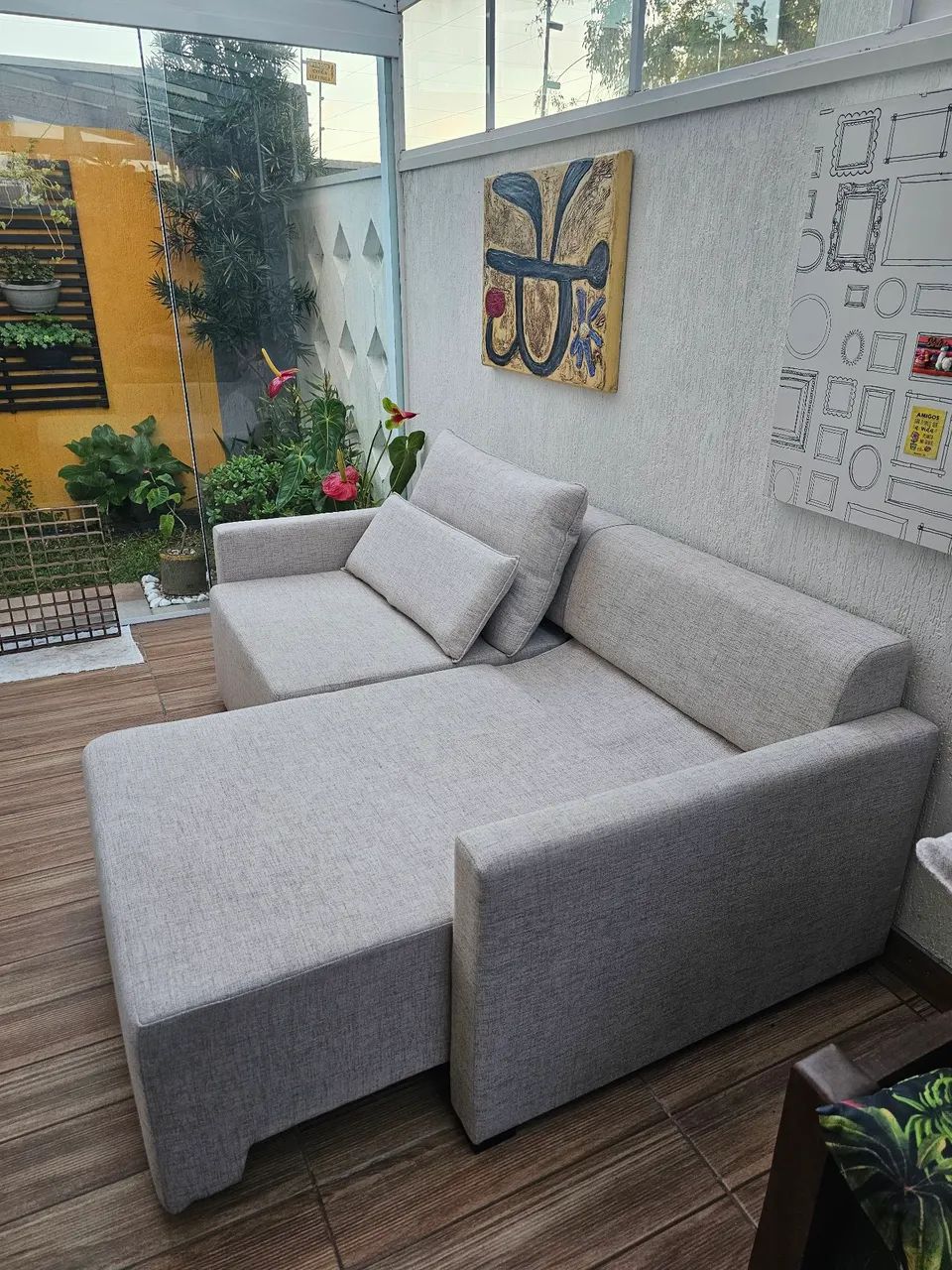 Lindo sofá cama de linho semi novo - Foto 3