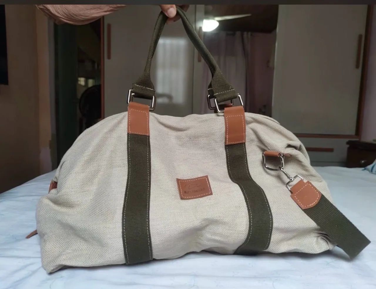 Bolsa de lona com couro - Foto 3