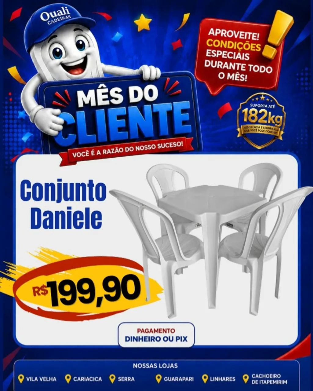 CONJ. DE MESA PLÁSTICA C/ 4 CADEIRAS 182 KG DANIELLE