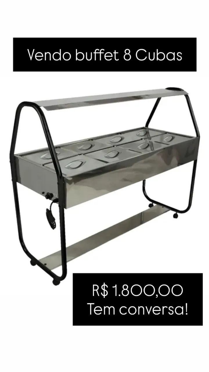 Buffet aquecedor inox 8 cubas